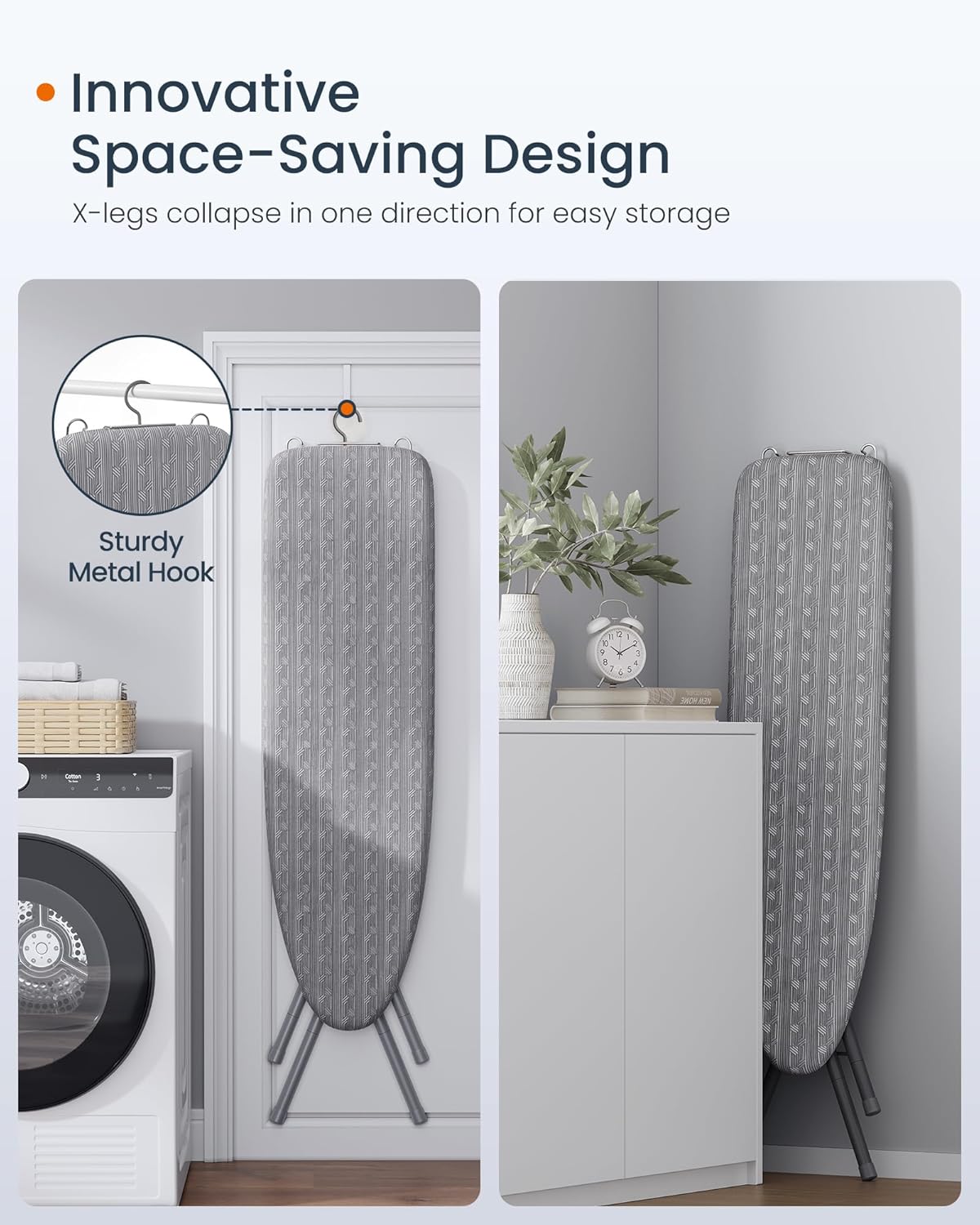 Foldable Ironing Board with Adjustable Height, Ironing Board with Iron Rest, Hook and 4 Layer Cover 43 Inch Dove Gray LLB001G01 - with | Sold by Uncle Wiener's Wholesale