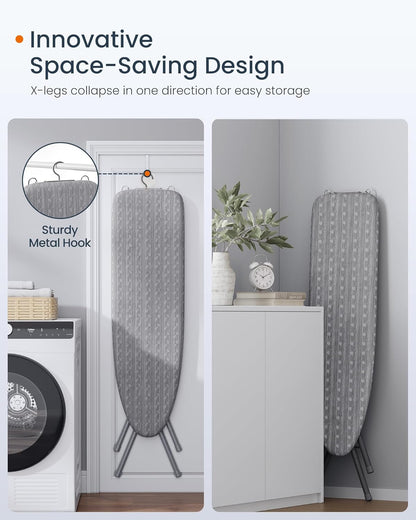 Foldable Ironing Board with Adjustable Height, Ironing Board with Iron Rest, Hook and 4 Layer Cover 43 Inch Dove Gray LLB001G01 - with | Sold by Uncle Wiener's Wholesale