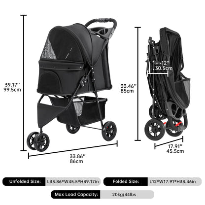 Foldable Pet Stroller for Small Dogs & Cats with Mesh Panels, Cup Holder, Storage Basket & 6.3" Wheels PS1037 - with | Sold by Uncle Wiener's Wholesale