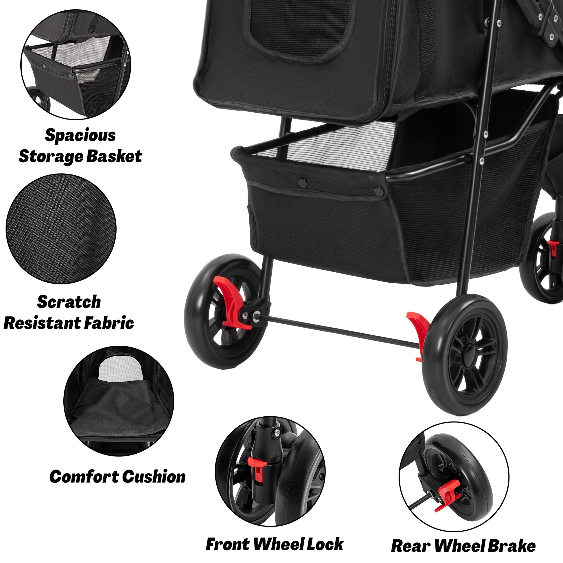 Foldable Pet Stroller for Small Dogs & Cats with Mesh Panels, Cup Holder, Storage Basket & 6.3" Wheels PS1037 - with | Sold by Uncle Wiener's Wholesale