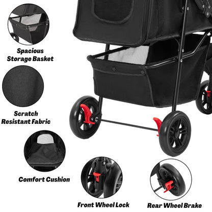 Foldable Pet Stroller for Small Dogs & Cats with Mesh Panels, Cup Holder, Storage Basket & 6.3" Wheels PS1037 - with | Sold by Uncle Wiener's Wholesale