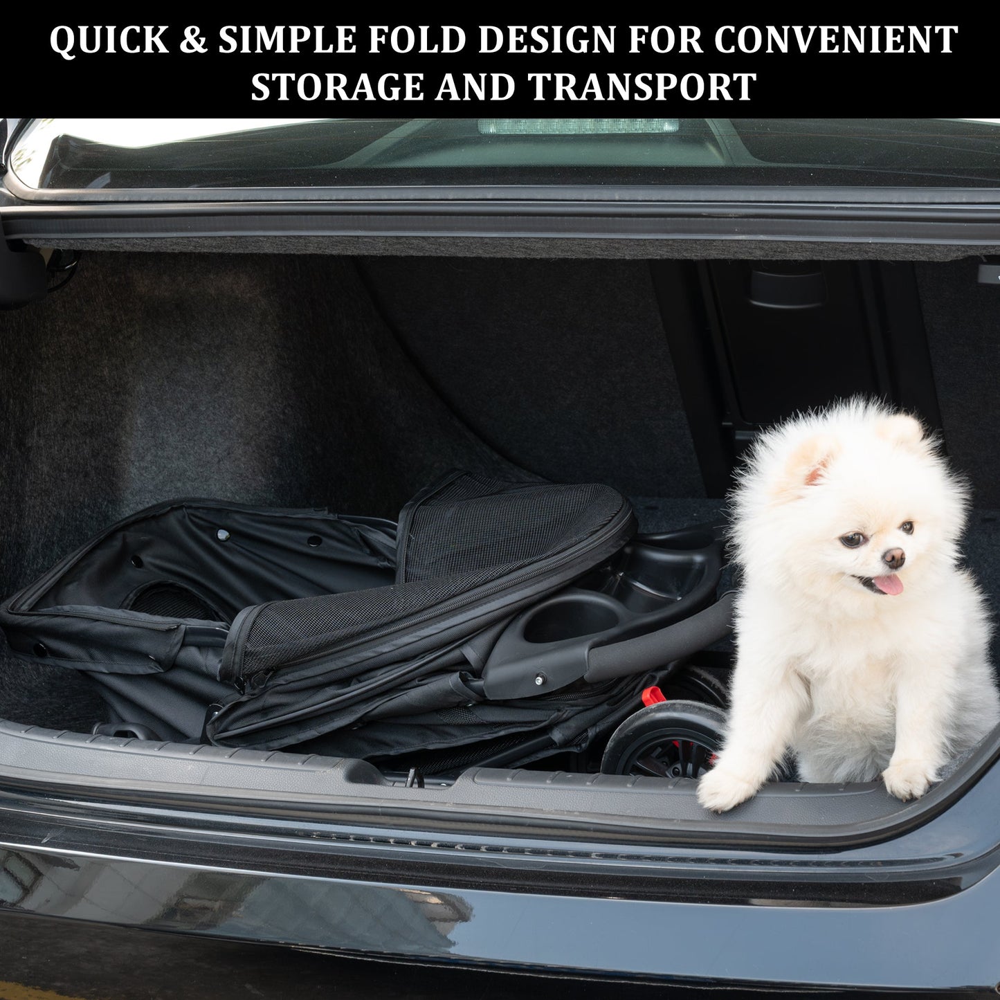 Foldable Pet Stroller for Small Dogs & Cats with Mesh Panels, Cup Holder, Storage Basket & 6.3" Wheels PS1037 - with | Sold by Uncle Wiener's Wholesale