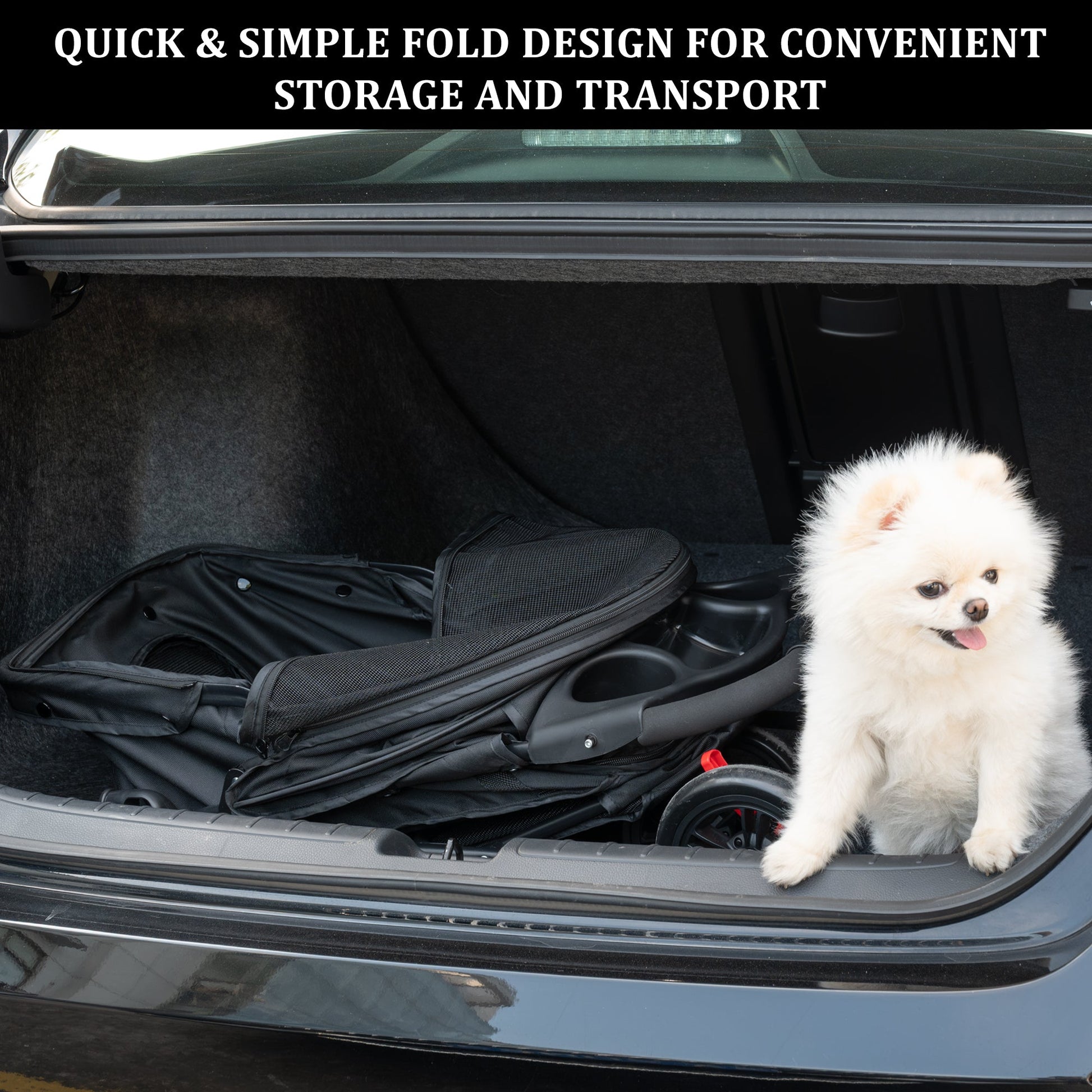 Foldable Pet Stroller for Small Dogs & Cats with Mesh Panels, Cup Holder, Storage Basket & 6.3" Wheels PS1037 - with | Sold by Uncle Wiener's Wholesale