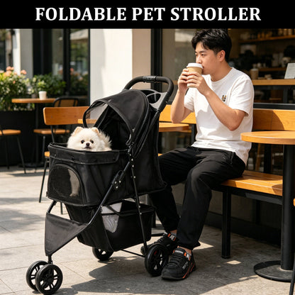 Foldable Pet Stroller for Small Dogs & Cats with Mesh Panels, Cup Holder, Storage Basket & 6.3" Wheels PS1037 - with | Sold by Uncle Wiener's Wholesale