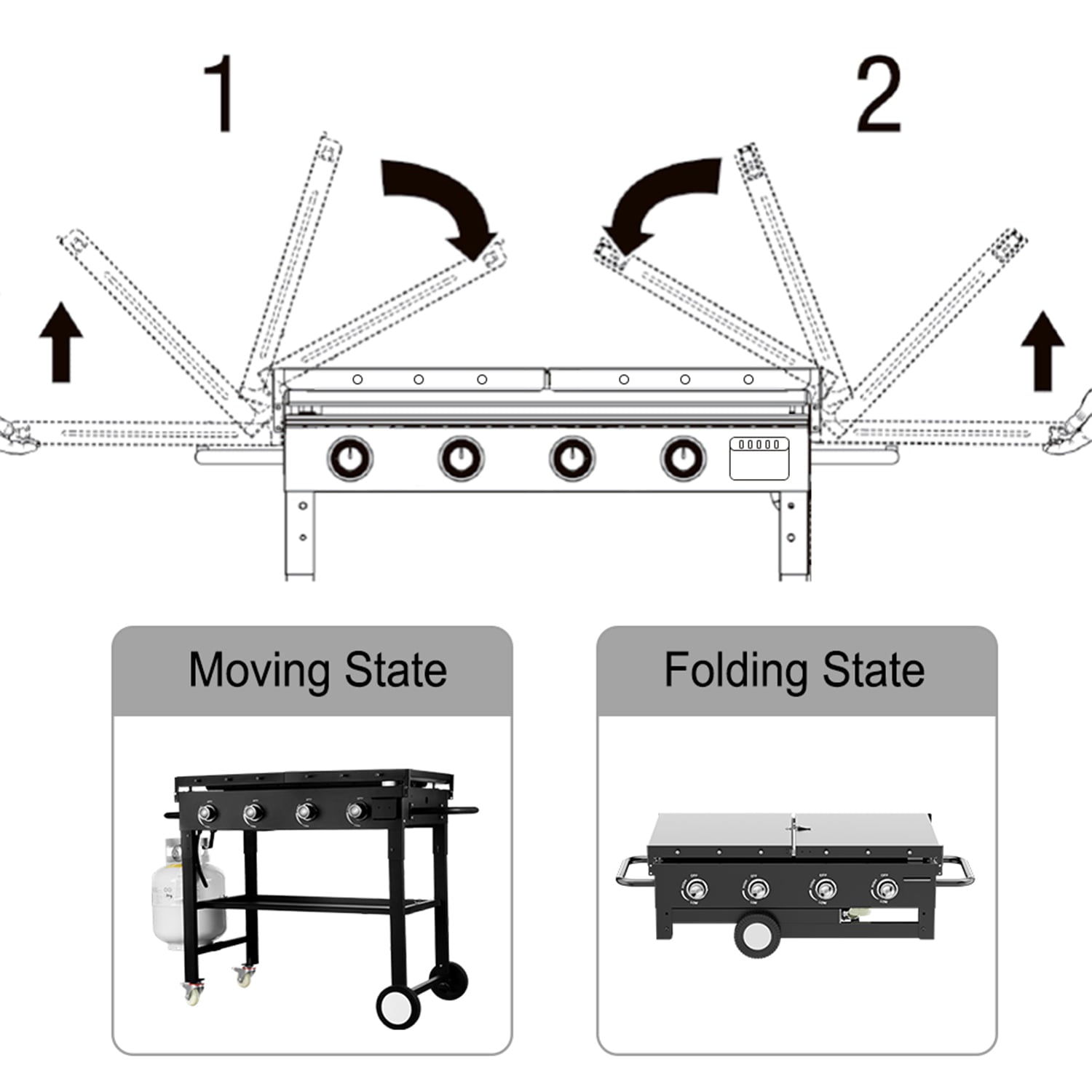 FOLDABLE PROPANE GRIDDLES - with QUAD BURNER 36" GRIDDLE | Sold by Uncle Wiener's Wholesale