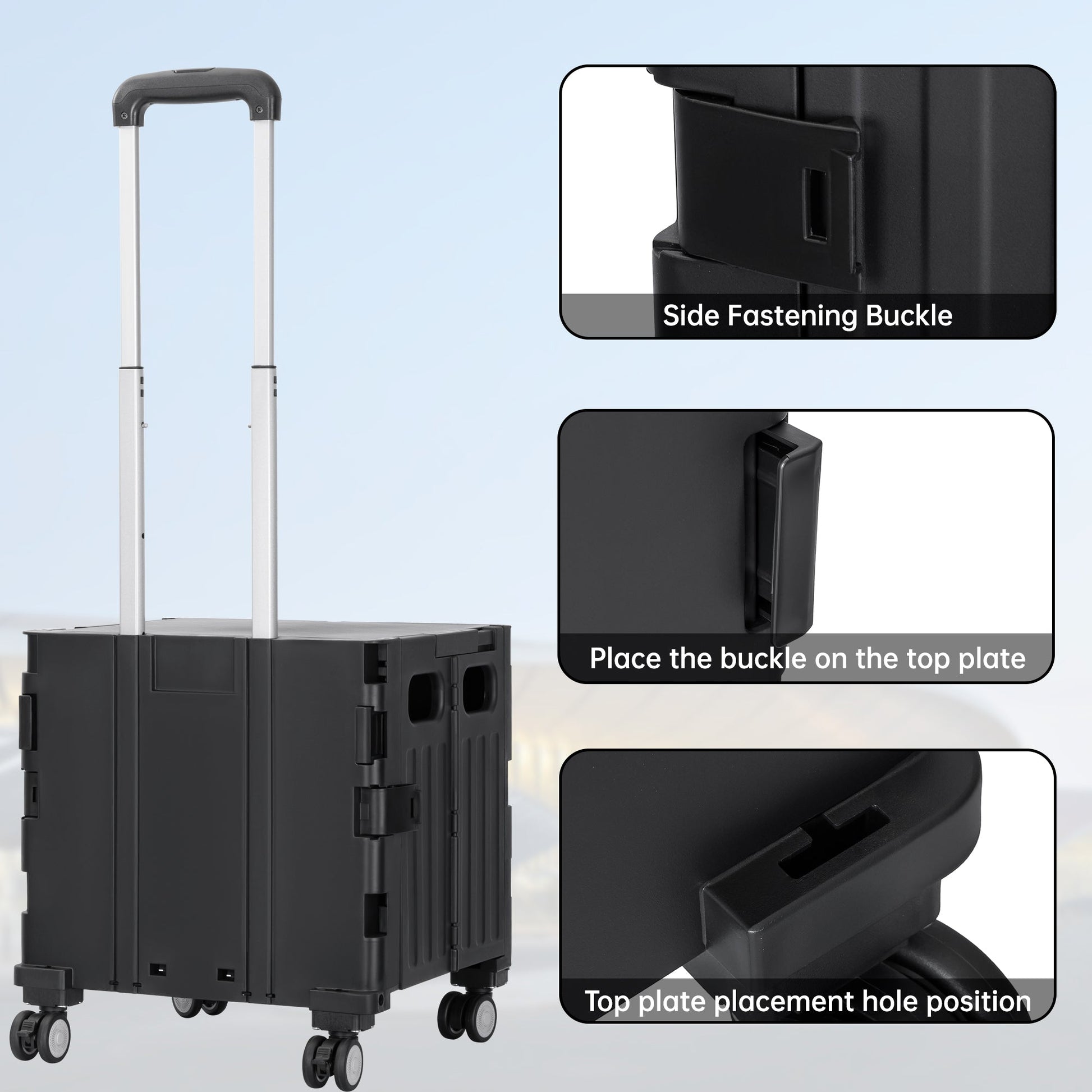 Foldable Shopping Cart with Lid 45L Rolling Storage Cart with 360° Wheels Black AMBWC303 - with | Sold by Uncle Wiener's Wholesale