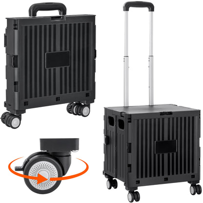 Foldable Shopping Cart with Lid 45L Rolling Storage Cart with 360° Wheels Black AMBWC303 - with | Sold by Uncle Wiener's Wholesale