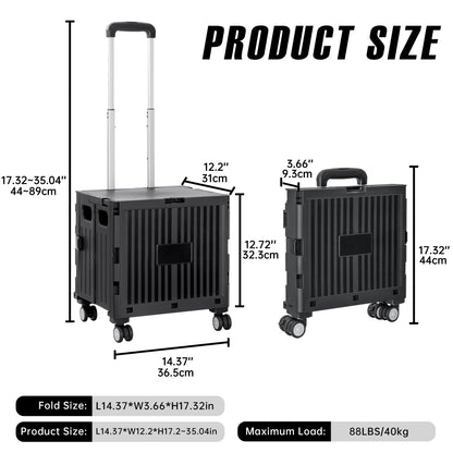 Foldable Shopping Cart with Lid 45L Rolling Storage Cart with 360° Wheels Black AMBWC303 - with | Sold by Uncle Wiener's Wholesale