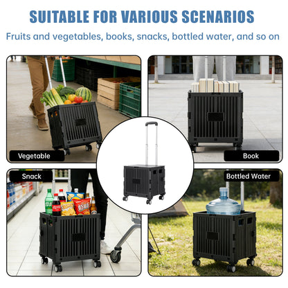 Foldable Shopping Cart with Lid 45L Rolling Storage Cart with 360° Wheels Black AMBWC303 - with | Sold by Uncle Wiener's Wholesale