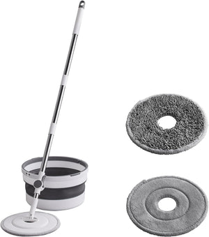 Folding Bucket Mop with 2 Microfiber Pads, Collapsible Pail &amp; Compact Floor Cleaning Mop Set S1365