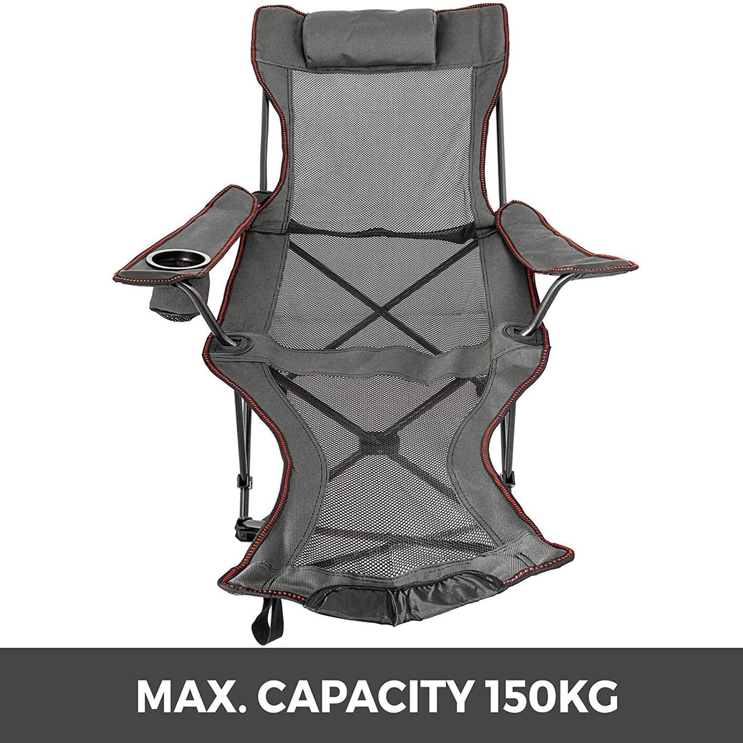 Folding Camping Chair with Adjustable Footrest – Breathable Mesh & Cup Holder – 330lbs Capacity – 1228804 - with | Sold by Uncle Wiener's Wholesale
