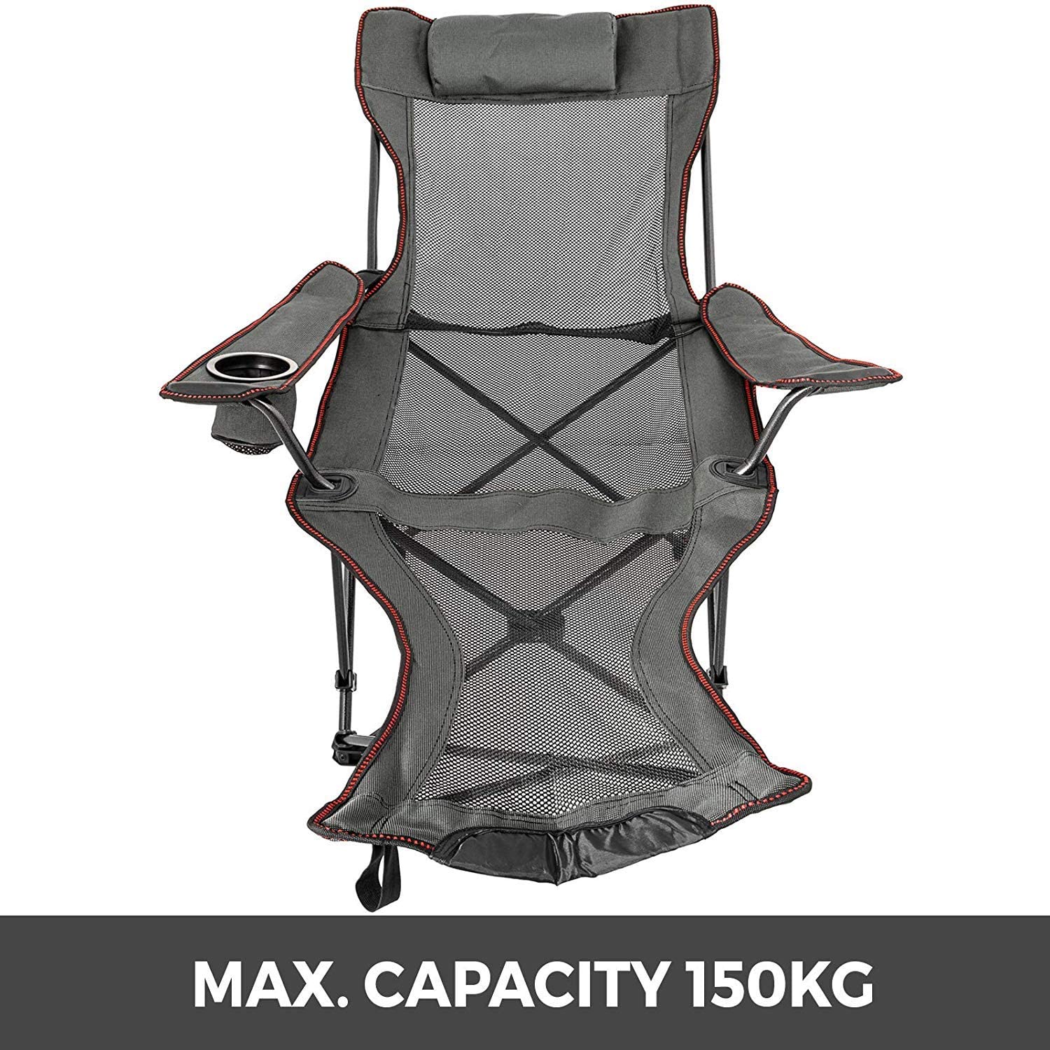 Folding Camping Chair with Adjustable Footrest – Breathable Mesh & Cup Holder – 330lbs Capacity – 1228804 - with | Sold by Uncle Wiener's Wholesale