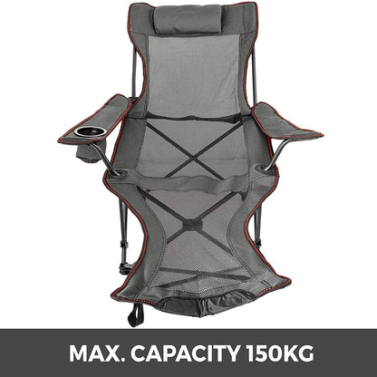 Folding Camping Chair with Adjustable Footrest – Breathable Mesh & Cup Holder – 330lbs Capacity – 1228804 - with | Sold by Uncle Wiener's Wholesale