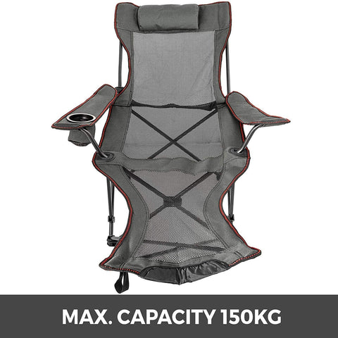 Folding Camping Chair with Adjustable Footrest – Breathable Mesh & Cup Holder – 330lbs Capacity – 1228804 - with | Sold by Uncle Wiener's Wholesale