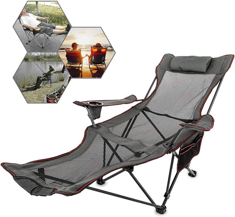 Folding Camping Chair with Adjustable Footrest – Breathable Mesh & Cup Holder – 330lbs Capacity – 1228804 - with | Sold by Uncle Wiener's Wholesale