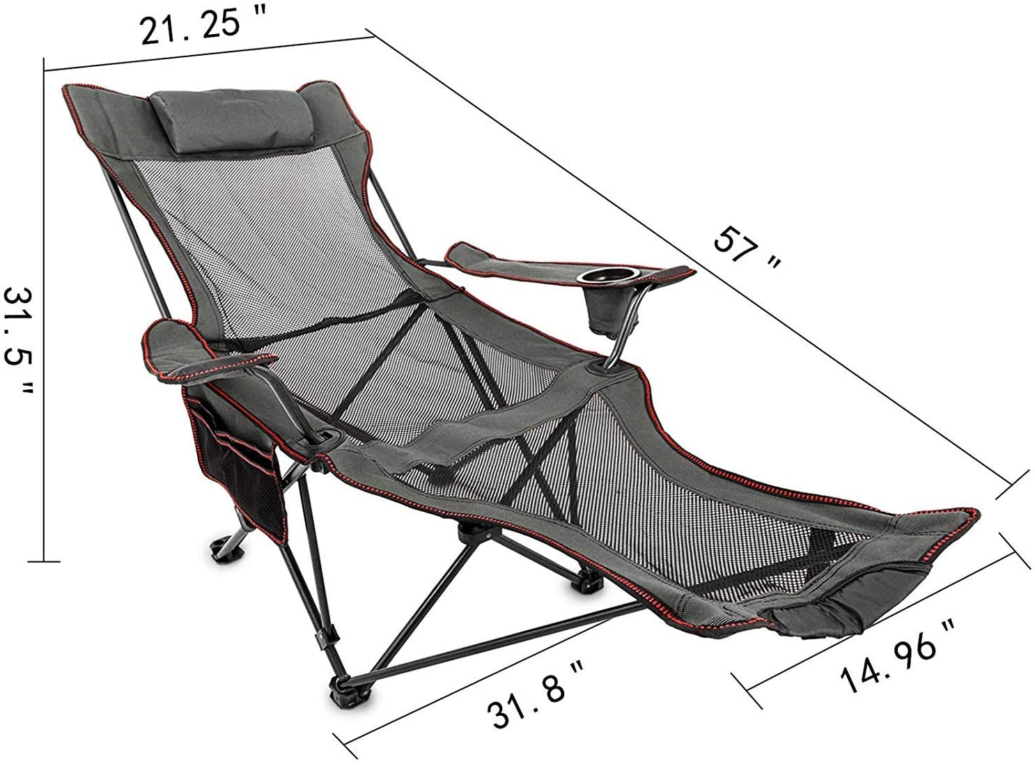 Folding Camping Chair with Adjustable Footrest – Breathable Mesh & Cup Holder – 330lbs Capacity – 1228804 - with | Sold by Uncle Wiener's Wholesale