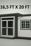 "Foldable insulated container home with windows and door – 19FT model"

"Portable prefab tiny home cabin for off-grid living and remote offices"

"Modular container house interior layout – white insulated walls and windows"