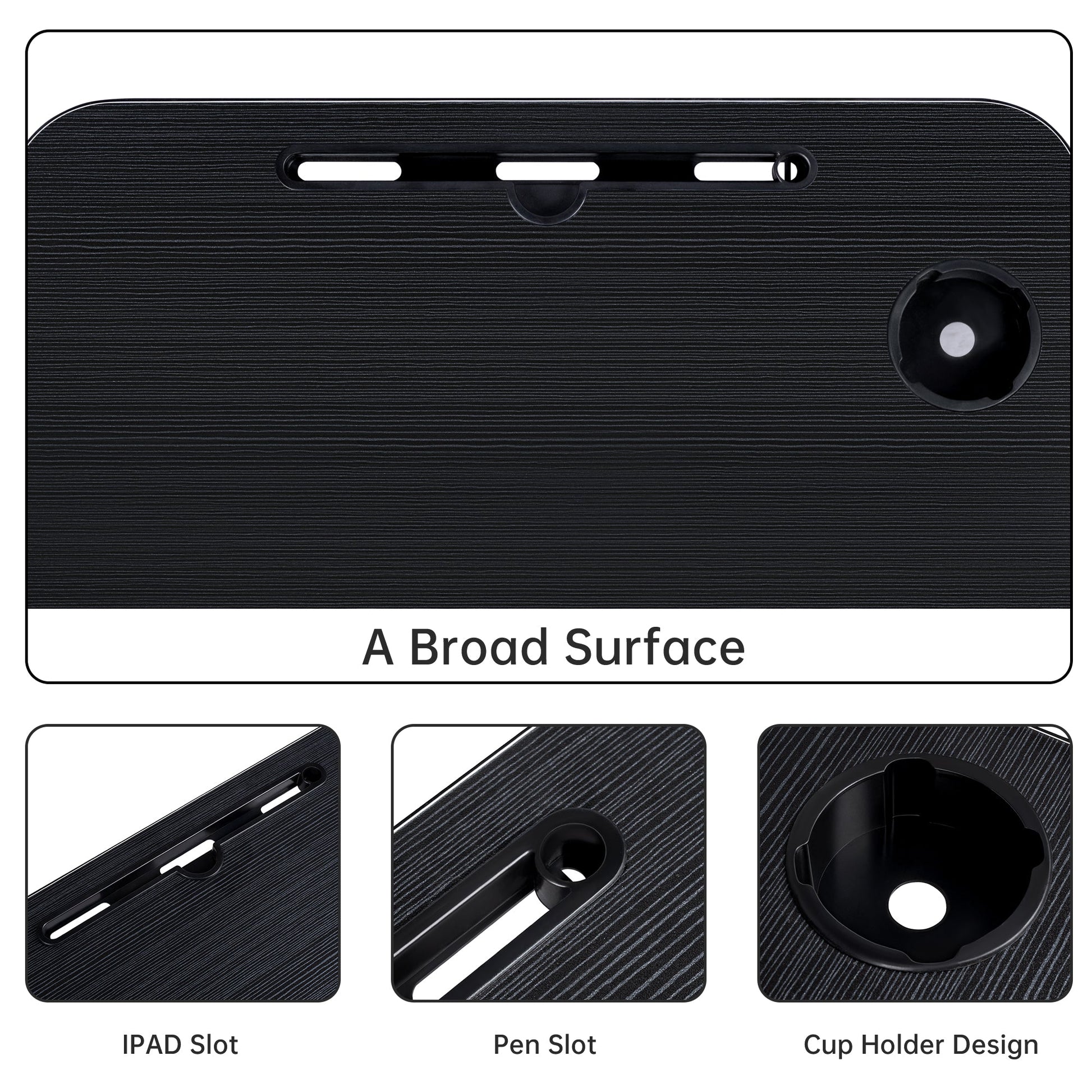 Folding Laptop Table for Bed & Sofa with Cup Holder – Portable Breakfast Tray, Laptop Bed Desk, Steel Legs, Black AMMBT64 - with | Sold by Uncle Wiener's Wholesale