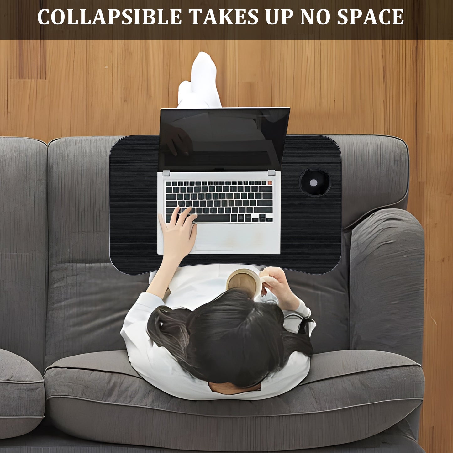 Folding Laptop Table for Bed & Sofa with Cup Holder – Portable Breakfast Tray, Laptop Bed Desk, Steel Legs, Black AMMBT64 - with | Sold by Uncle Wiener's Wholesale