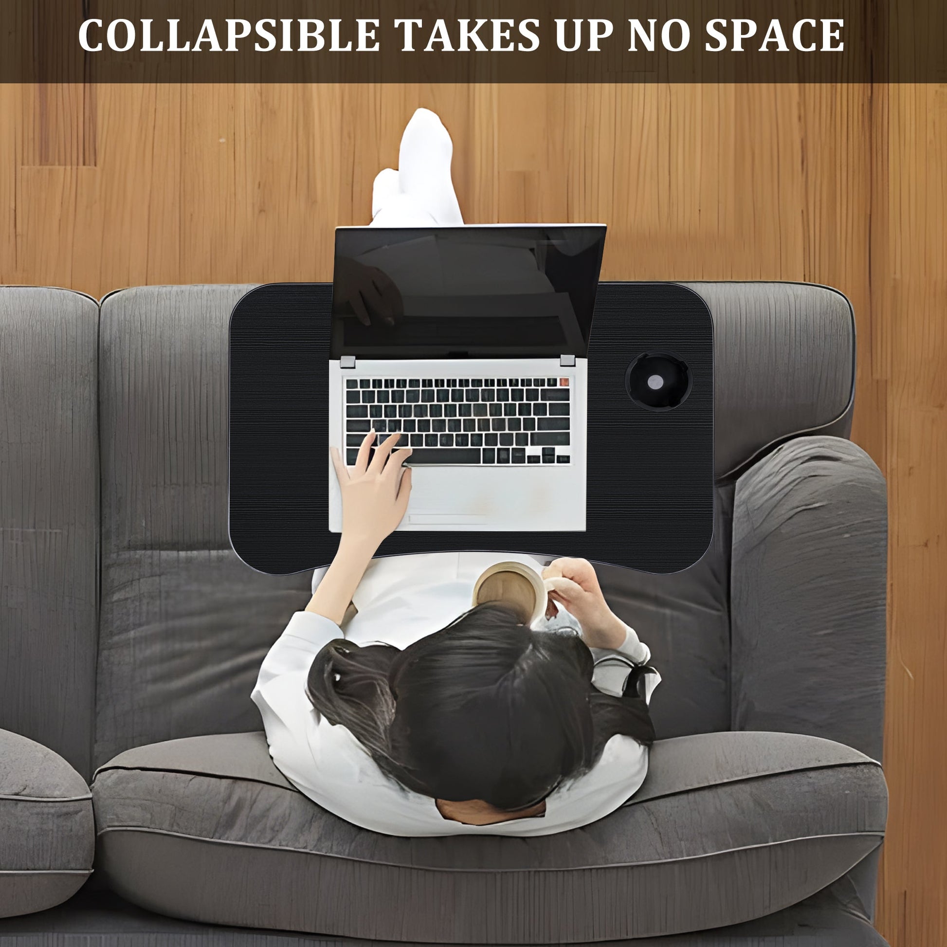 Folding Laptop Table for Bed & Sofa with Cup Holder – Portable Breakfast Tray, Laptop Bed Desk, Steel Legs, Black AMMBT64 - with | Sold by Uncle Wiener's Wholesale