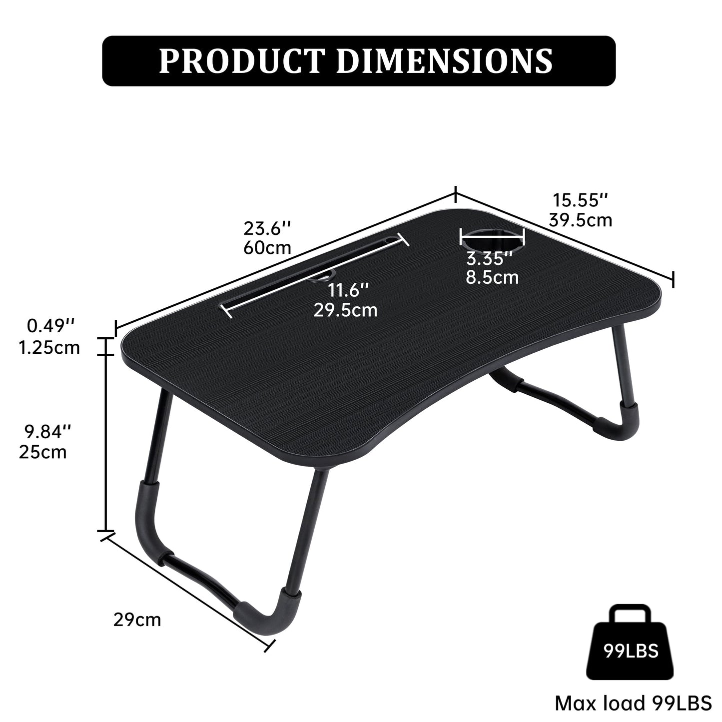 Folding Laptop Table for Bed & Sofa with Cup Holder – Portable Breakfast Tray, Laptop Bed Desk, Steel Legs, Black AMMBT64 - with | Sold by Uncle Wiener's Wholesale