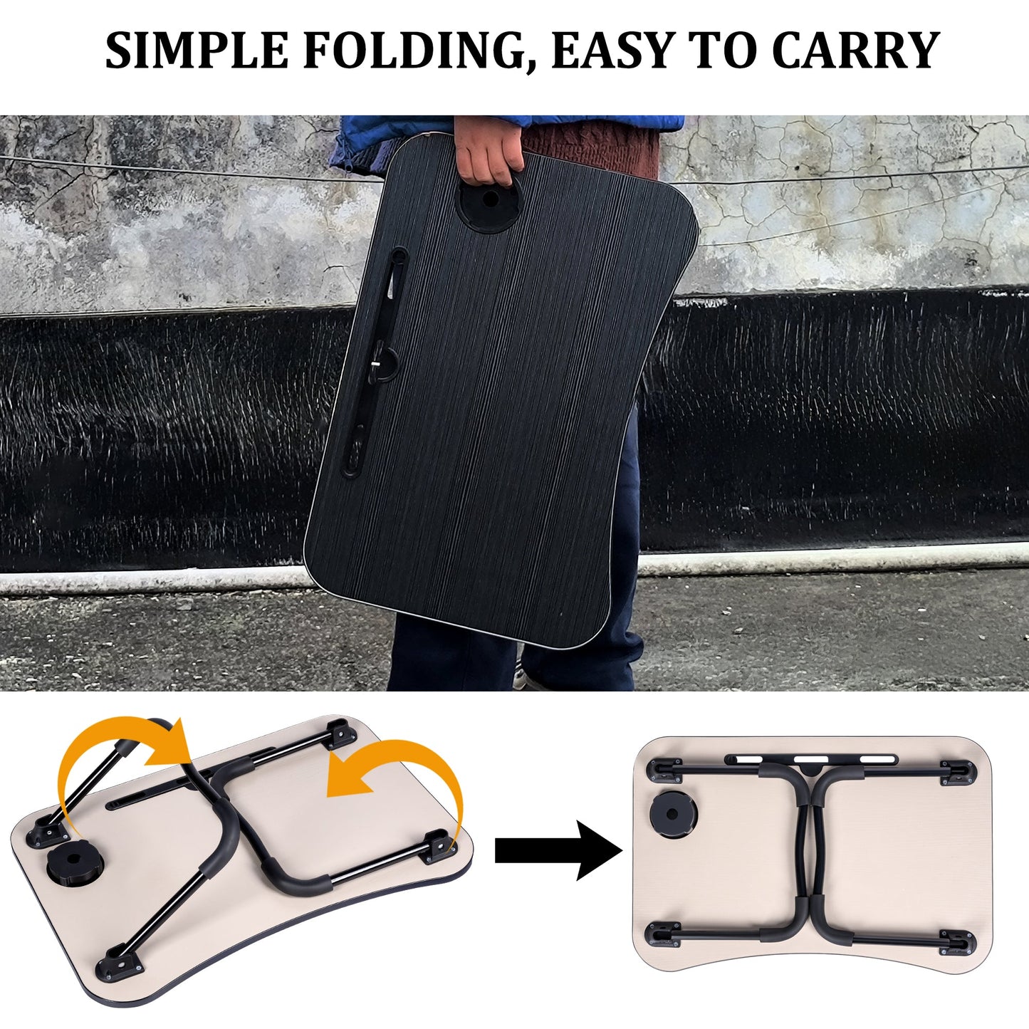 Folding Laptop Table for Bed & Sofa with Cup Holder – Portable Breakfast Tray, Laptop Bed Desk, Steel Legs, Black AMMBT64 - with | Sold by Uncle Wiener's Wholesale