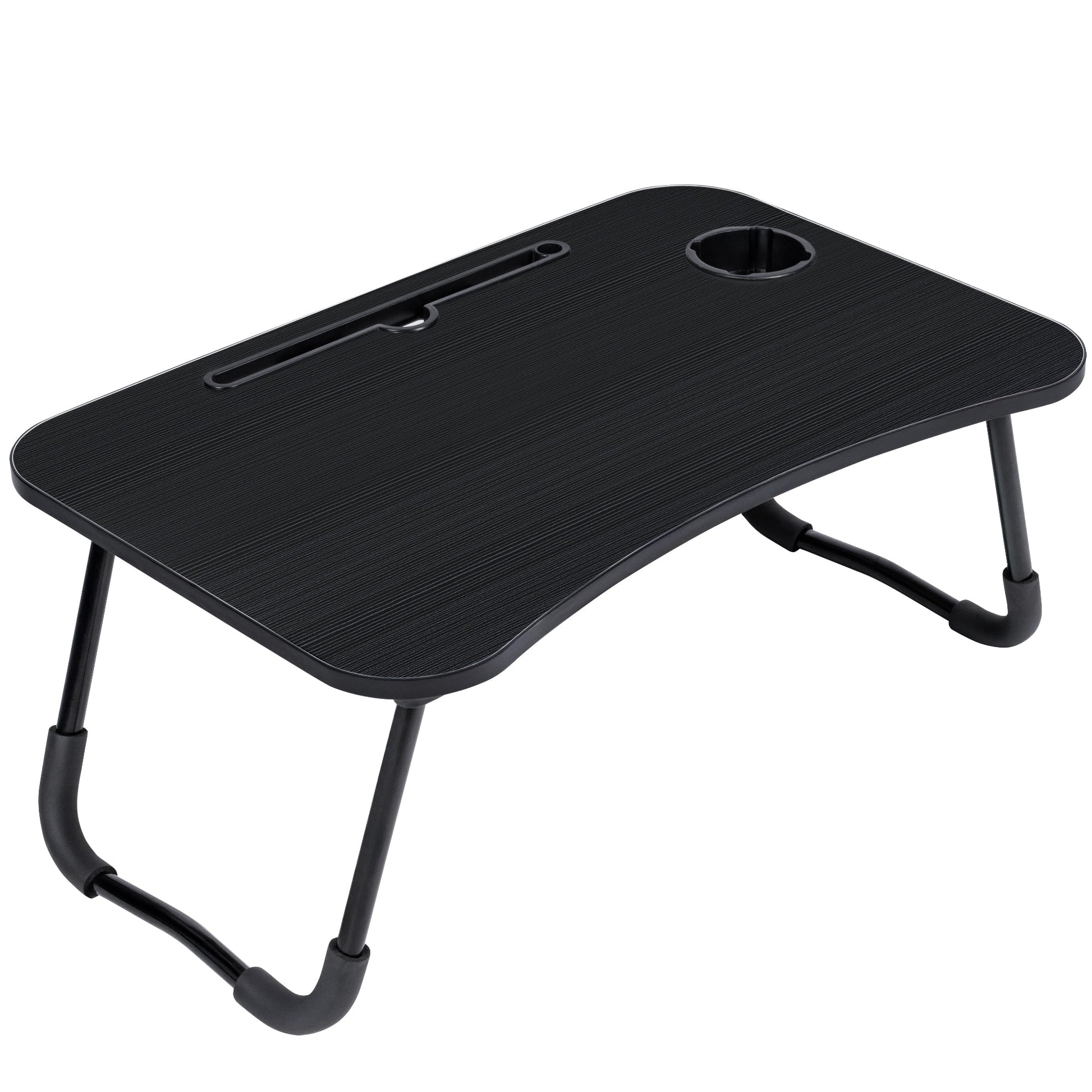Folding Laptop Table for Bed & Sofa with Cup Holder – Portable Breakfast Tray, Laptop Bed Desk, Steel Legs, Black AMMBT64 - with | Sold by Uncle Wiener's Wholesale