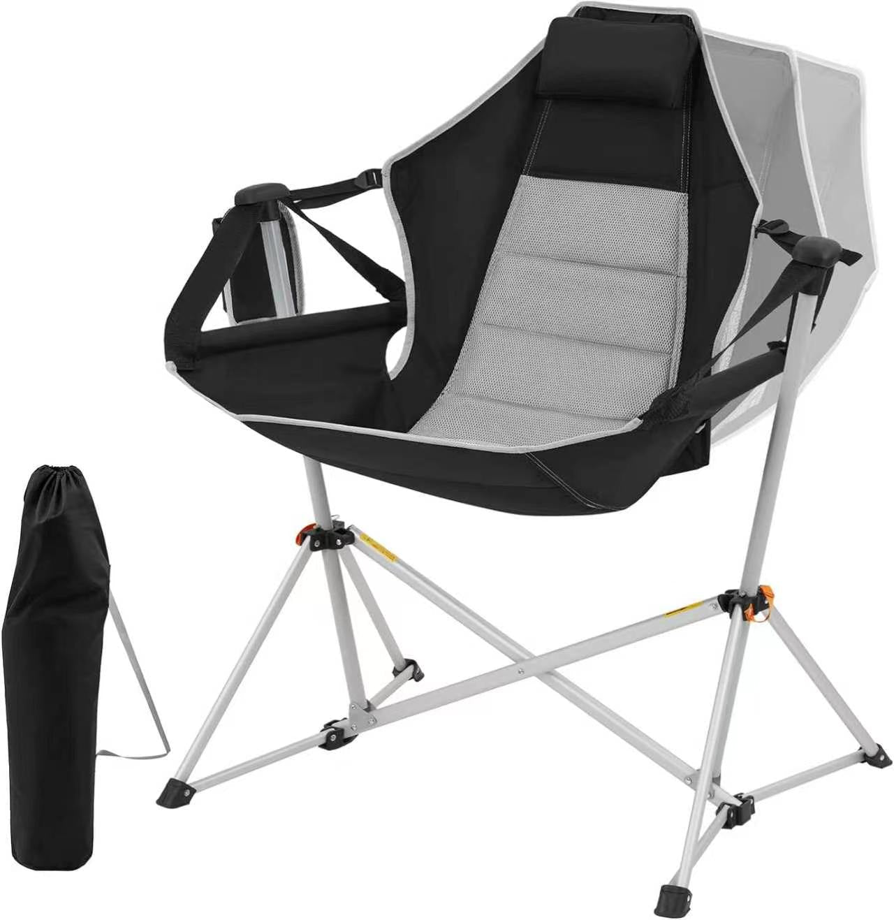 Folding Rocking Camping Chair Padded Oxford Seat Steel Frame 47.2" Heavy Duty Black X004LTMRE - with | Sold by Uncle Wiener's Wholesale
