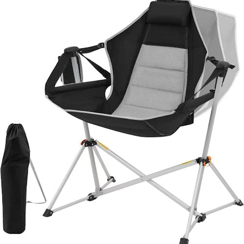 Folding Rocking Camping Chair Padded Oxford Seat Steel Frame 47.2" Heavy Duty Black X004LTMRE9 - with | Sold by Uncle Wiener's Wholesale