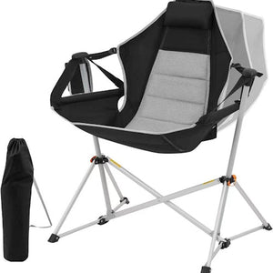 Folding Rocking Camping Chair Padded Oxford Seat Steel Frame 47.2" Heavy Duty Black X004LTMRE9