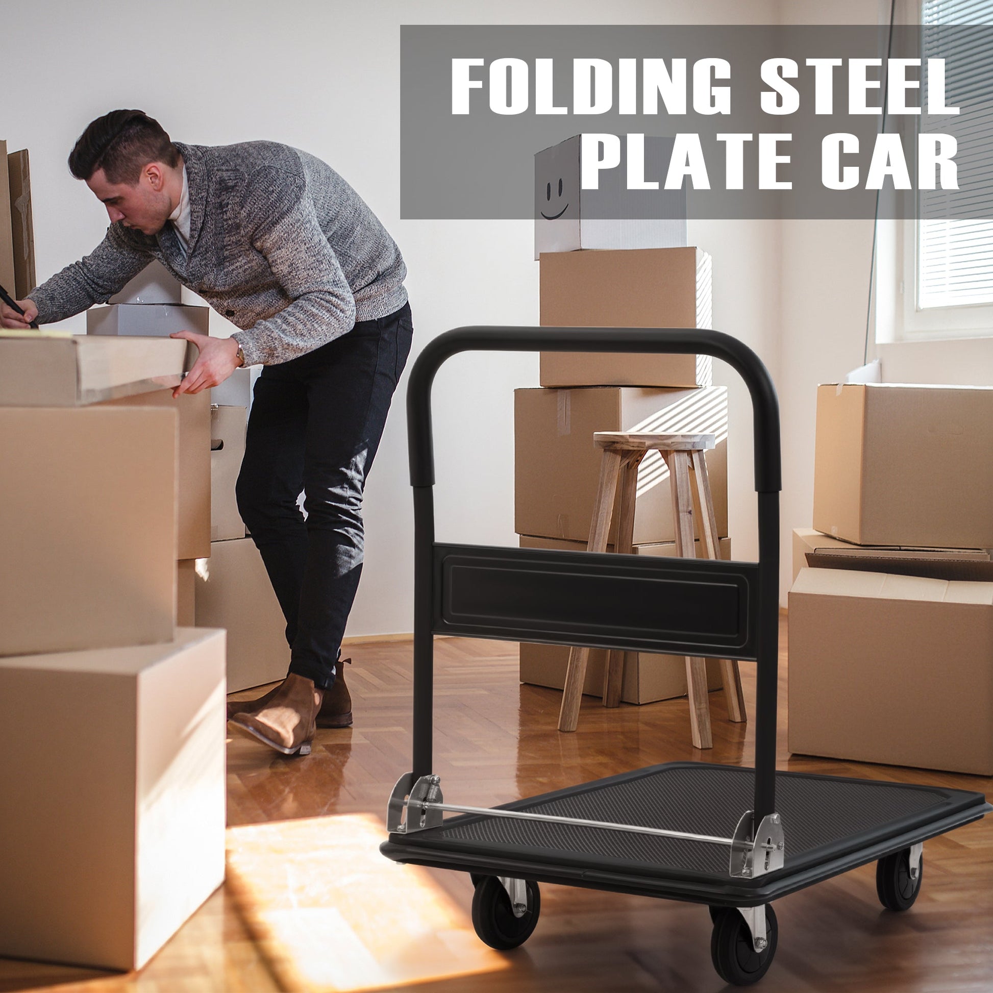 Folding Steel Platform Cart 660 lb Capacity Heavy Duty Warehouse Dolly AMMPC300 - with | Sold by Uncle Wiener's Wholesale