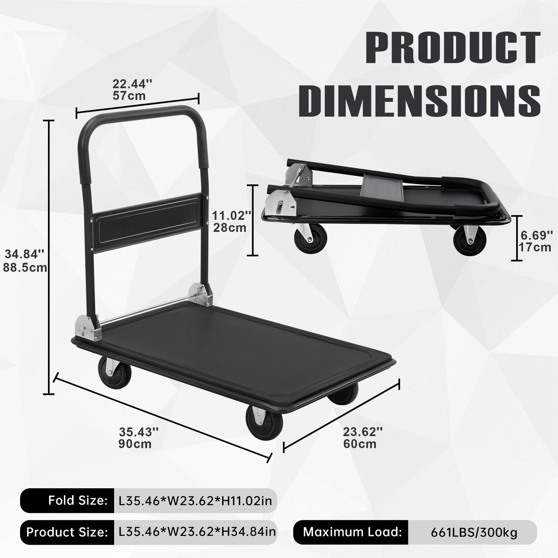 Folding Steel Platform Cart 660 lb Capacity Heavy Duty Warehouse Dolly AMMPC300 - with | Sold by Uncle Wiener's Wholesale