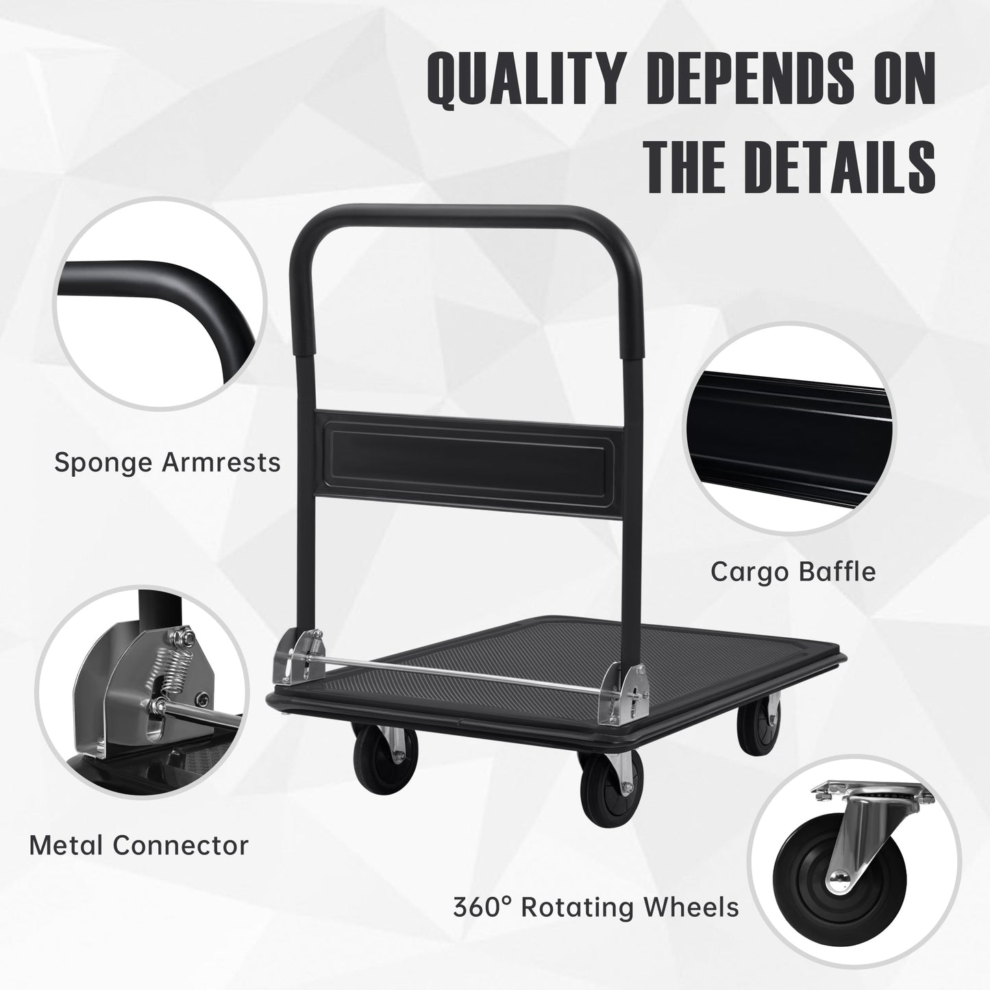 Folding Steel Platform Cart 660 lb Capacity Heavy Duty Warehouse Dolly AMMPC300 - with | Sold by Uncle Wiener's Wholesale