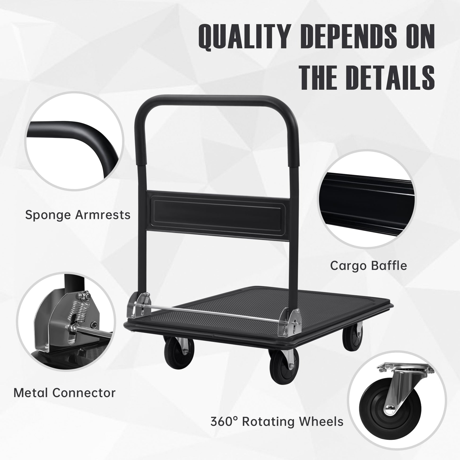 Folding Steel Platform Cart 660 lb Capacity Heavy Duty Warehouse Dolly AMMPC300 - with | Sold by Uncle Wiener's Wholesale