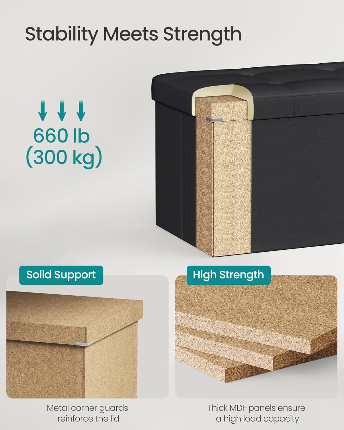 Folding Storage Ottoman Bench with Hidden Storage, Upholstered Foot Rest Bench, Storage Chest and Coffee Table for Living Room, Bedroom and Entryway Ink Black LSF701V1 - with | Sold by Uncle Wiener's Wholesale