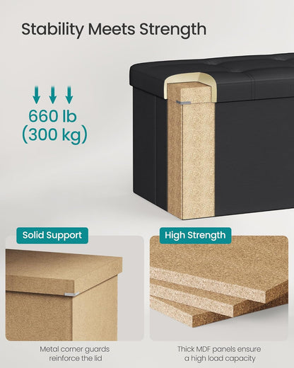 Folding Storage Ottoman Bench with Hidden Storage, Upholstered Foot Rest Bench, Storage Chest and Coffee Table for Living Room, Bedroom and Entryway Ink Black LSF701V1 - with | Sold by Uncle Wiener's Wholesale