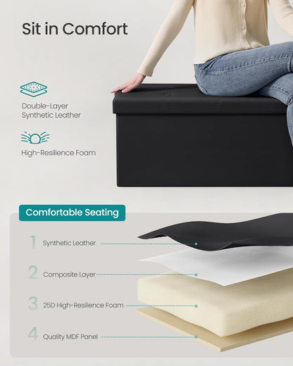 Folding Storage Ottoman Bench with Hidden Storage, Upholstered Foot Rest Bench, Storage Chest and Coffee Table for Living Room, Bedroom and Entryway Ink Black LSF701V1 - with | Sold by Uncle Wiener's Wholesale