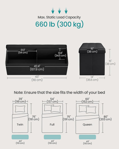 Folding Storage Ottoman Bench with Hidden Storage, Upholstered Foot Rest Bench, Storage Chest and Coffee Table for Living Room, Bedroom and Entryway Ink Black LSF701V1 - with | Sold by Uncle Wiener's Wholesale