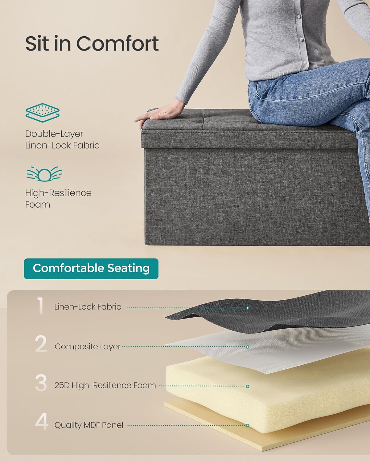 Folding Storage Ottoman Bench with Hidden Storage, Upholstered Foot Rest Bench, Storage Chest for Living Room, Bedroom and Entryway Slate Gray and Ink Black LSF47K - with | Sold by Uncle Wiener's Wholesale