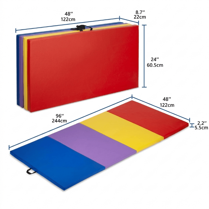 Folding Yoga Gym Mat 4x8 FT – Thick 50.8 mm (2") Tri - Fold Exercise Pad for Home Fitness and Yoga - Exercise Equipment with Multi - Color YMR4B | Sold by Uncle Wiener's Wholesale