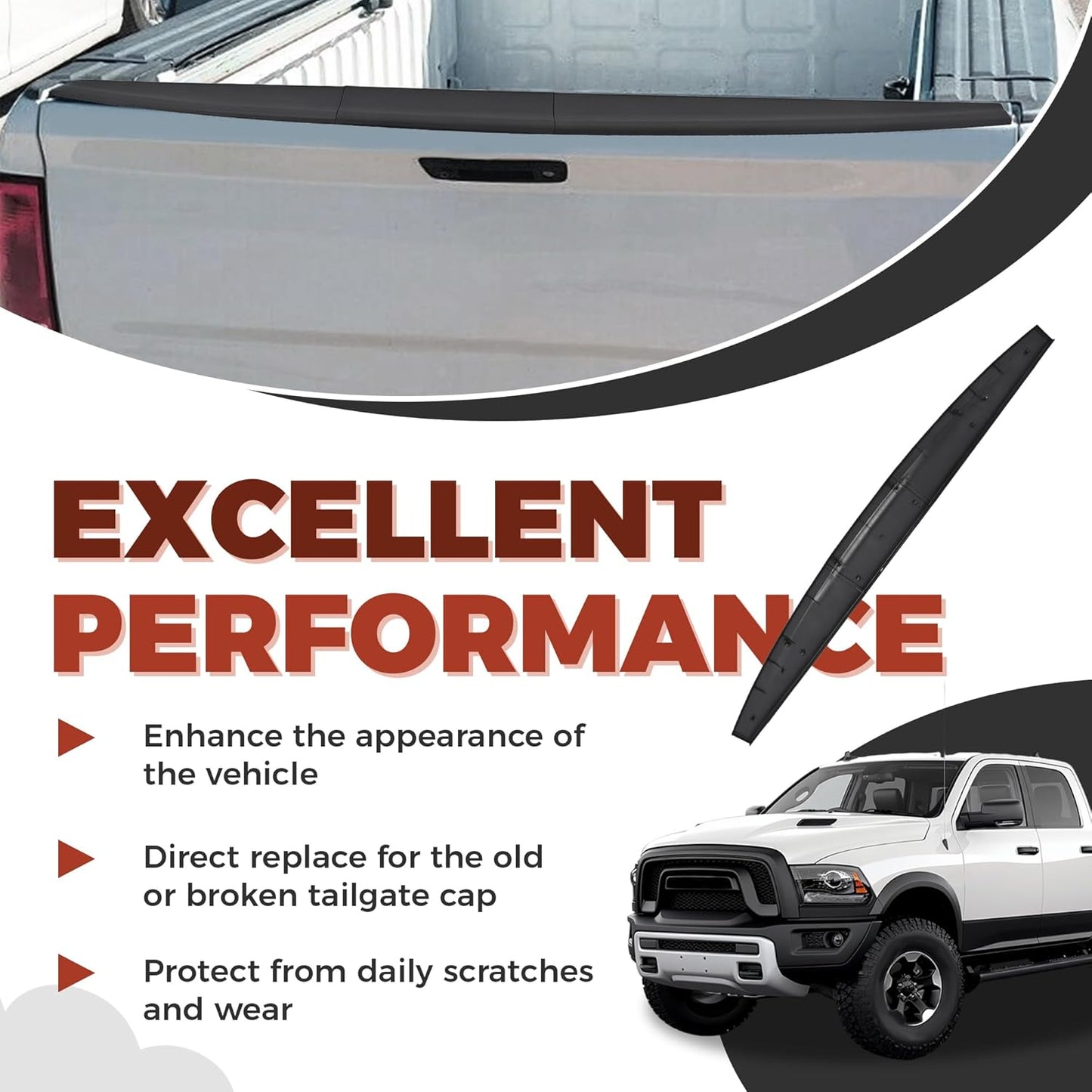For Dodge Ram 1500 2500 2009 - 2019 Tailgate Cover Molding Top Cap Protector Spoiler LYAP236S - with | Sold by Uncle Wiener's Wholesale