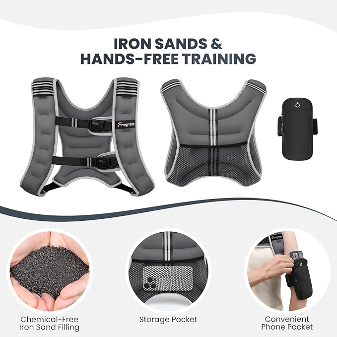Fragraim 22lb Weighted Vest for Men and Women with Reflective Stripes and Phone Pouch - with | Sold by Uncle Wiener's Wholesale
