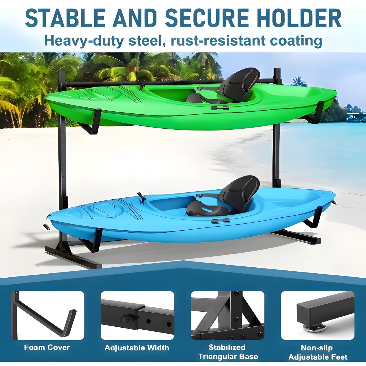Freestanding 2 - Kayak & Canoe Storage Stand with Paddle Board Rack – 180 LBS Capacity LDKS2X180 - with | Sold by Uncle Wiener's Wholesale