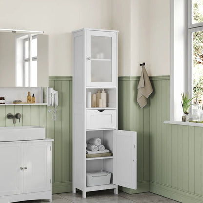 Freestanding Tall Bathroom Storage Cabinet 67in Slim Floor Standing Linen Organizer White / Grey STC022W - with Grey | Sold by Uncle Wiener's Wholesale