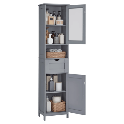 Freestanding Tall Bathroom Storage Cabinet 67in Slim Floor Standing Linen Organizer White / Grey STC022W - with Grey | Sold by Uncle Wiener's Wholesale