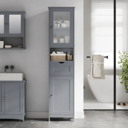 Freestanding Tall Bathroom Storage Cabinet 67in Slim Floor Standing Linen Organizer White / Grey STC022W - with Grey | Sold by Uncle Wiener's Wholesale