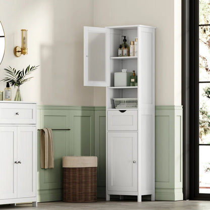Freestanding Tall Bathroom Storage Cabinet 67in Slim Floor Standing Linen Organizer White / Grey STC022W - with Grey | Sold by Uncle Wiener's Wholesale