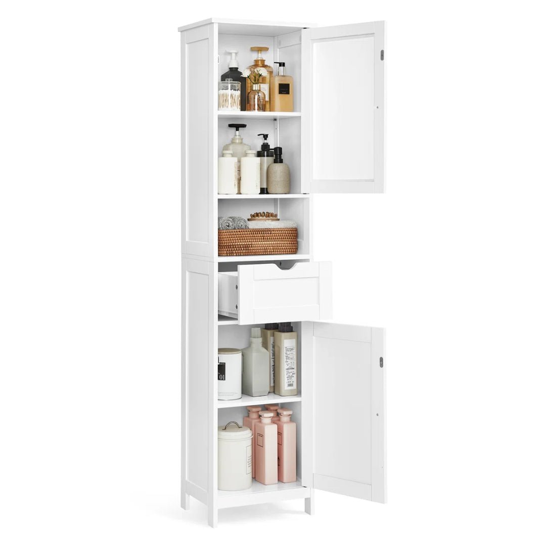 Freestanding Tall Bathroom Storage Cabinet 67in Slim Floor Standing Linen Organizer White / Grey STC022W - with Grey | Sold by Uncle Wiener's Wholesale
