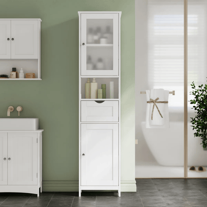Freestanding Tall Bathroom Storage Cabinet 67in Slim Floor Standing Linen Organizer White / Grey STC022W - with White | Sold by Uncle Wiener's Wholesale