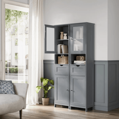 Freestanding Tall Bathroom Storage Cabinet 67in Slim Floor Standing Linen Organizer White / Grey STC022W - with Grey | Sold by Uncle Wiener's Wholesale